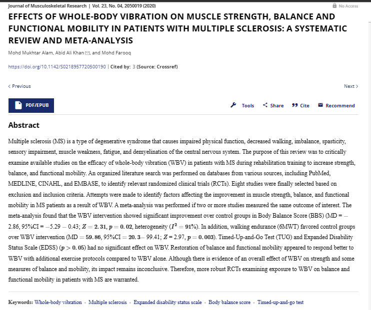 Effects of whole-body vibration on muscle strength, balance and functional mobility in patients with multiple sclerosis: a systematic review and meta-analysis