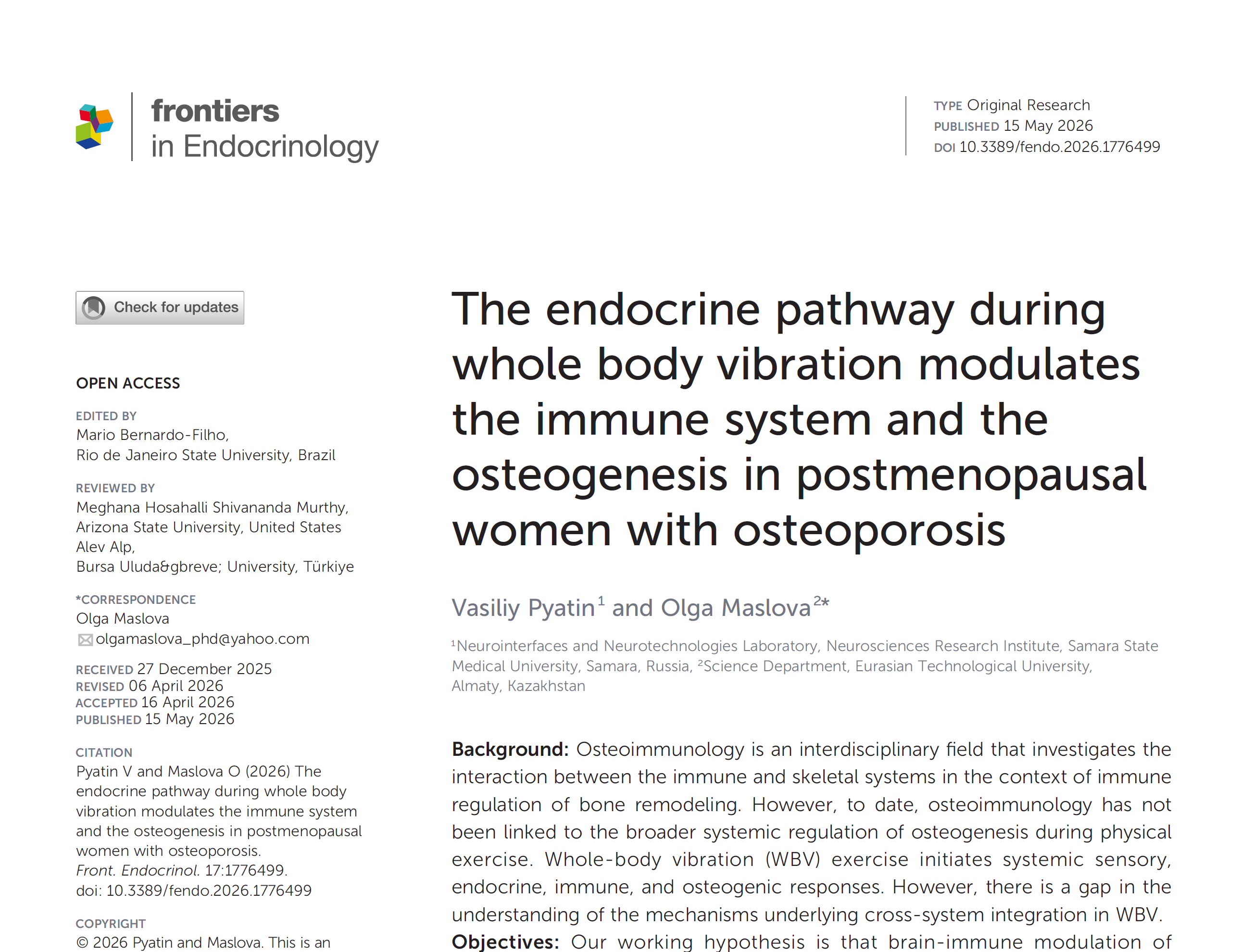 The endocrine pathway during whole body vibration modulates the immune system and the osteogenesis in postmenopausal women with osteoporosis