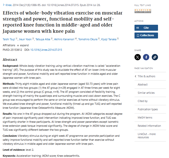 Effects of whole-body vibration exercise on muscular strength and power, functional mobility and self-reported knee function in middle-aged and older Japanese women with knee pain