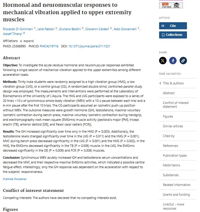 Hormonal and neuromuscular responses to mechanical vibration applied to upper extremity muscles