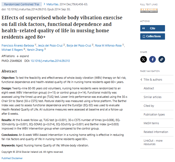 Effects of supervised whole body vibration exercise on fall risk factors, functional dependence and health-related quality of life in nursing home residents aged 80+