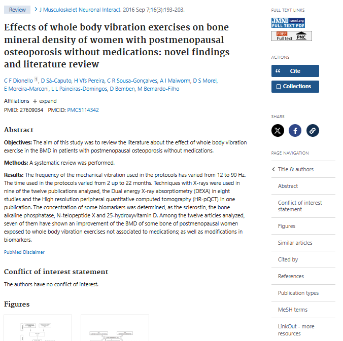 Effects of whole body vibration exercises on bone mineral density of women with postmenopausal osteoporosis without medications: novel findings and literature review