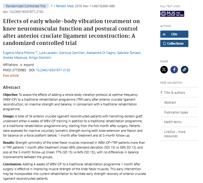 Effects of early whole-body vibration treatment on knee neuromuscular function and postural control after anterior cruciate ligament reconstruction: A randomized controlled trial