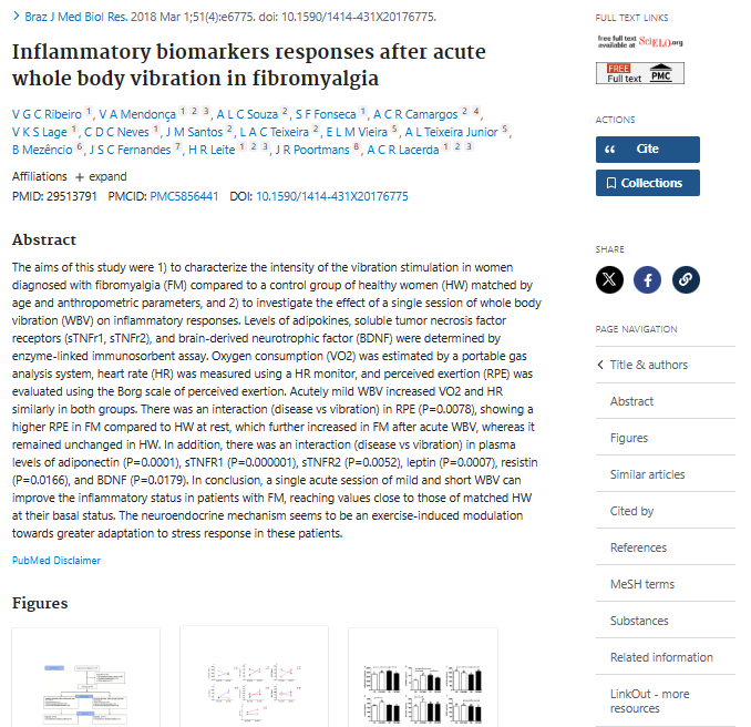 Inflammatory biomarkers responses after acute whole body vibration in fibromyalgia