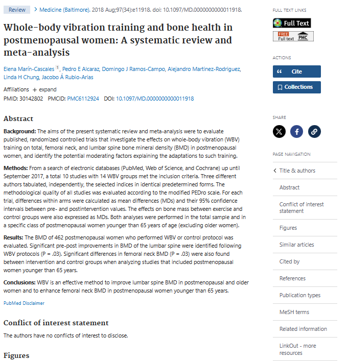 Whole-body vibration training and bone health in postmenopausal women: A systematic review and meta-analysis