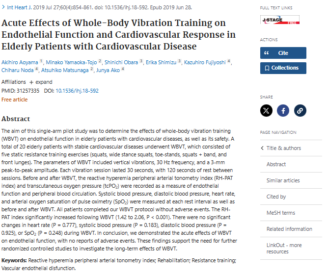 Acute Effects of Whole-Body Vibration Training on Endothelial Function and Cardiovascular Response in Elderly Patients with Cardiovascular Disease