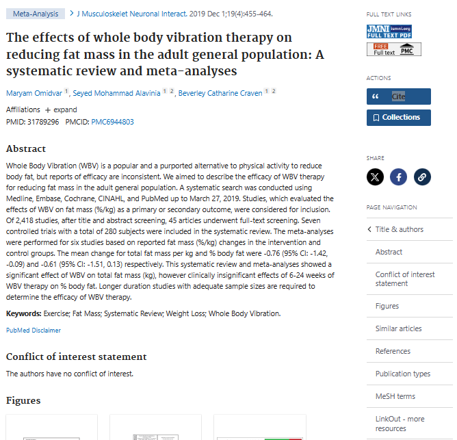 The effects of whole body vibration therapy on reducing fat mass in the adult general population: A systematic review and meta-analyses