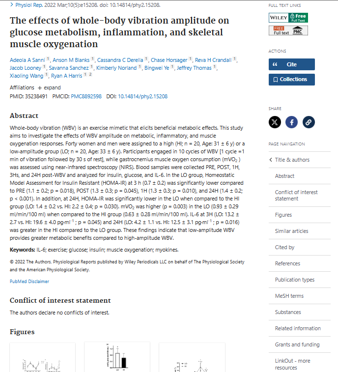 The effects of whole-body vibration amplitude on glucose metabolism, inflammation, and skeletal muscle oxygenation