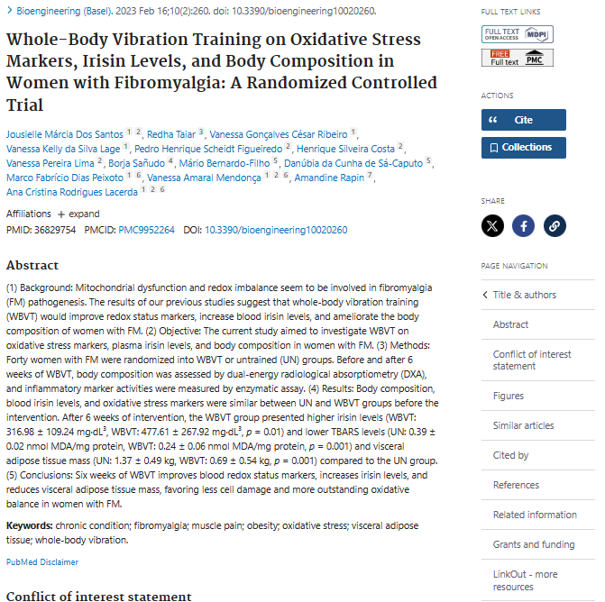 Whole-Body Vibration Training on Oxidative Stress Markers, Irisin Levels, and Body Composition in Women with Fibromyalgia: A Randomized Controlled Trial