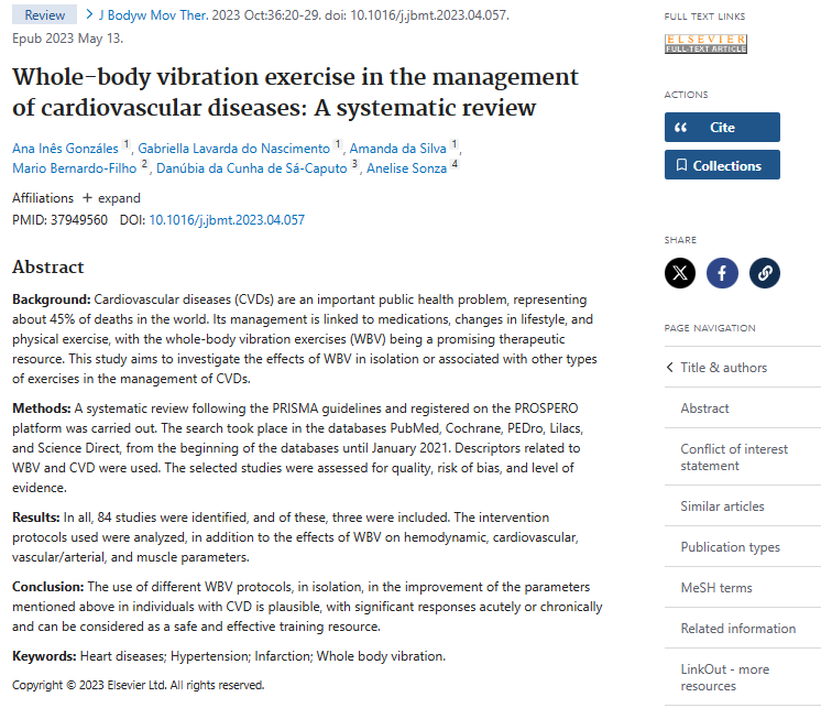 Whole-body vibration exercise in the management of cardiovascular diseases: A systematic review