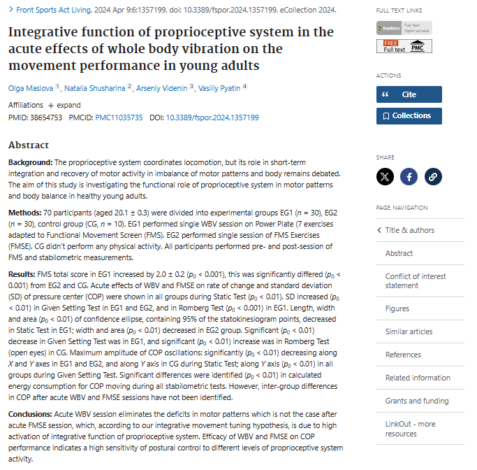 Integrative function of proprioceptive system in the acute effects of whole body vibration on the movement performance in young adults