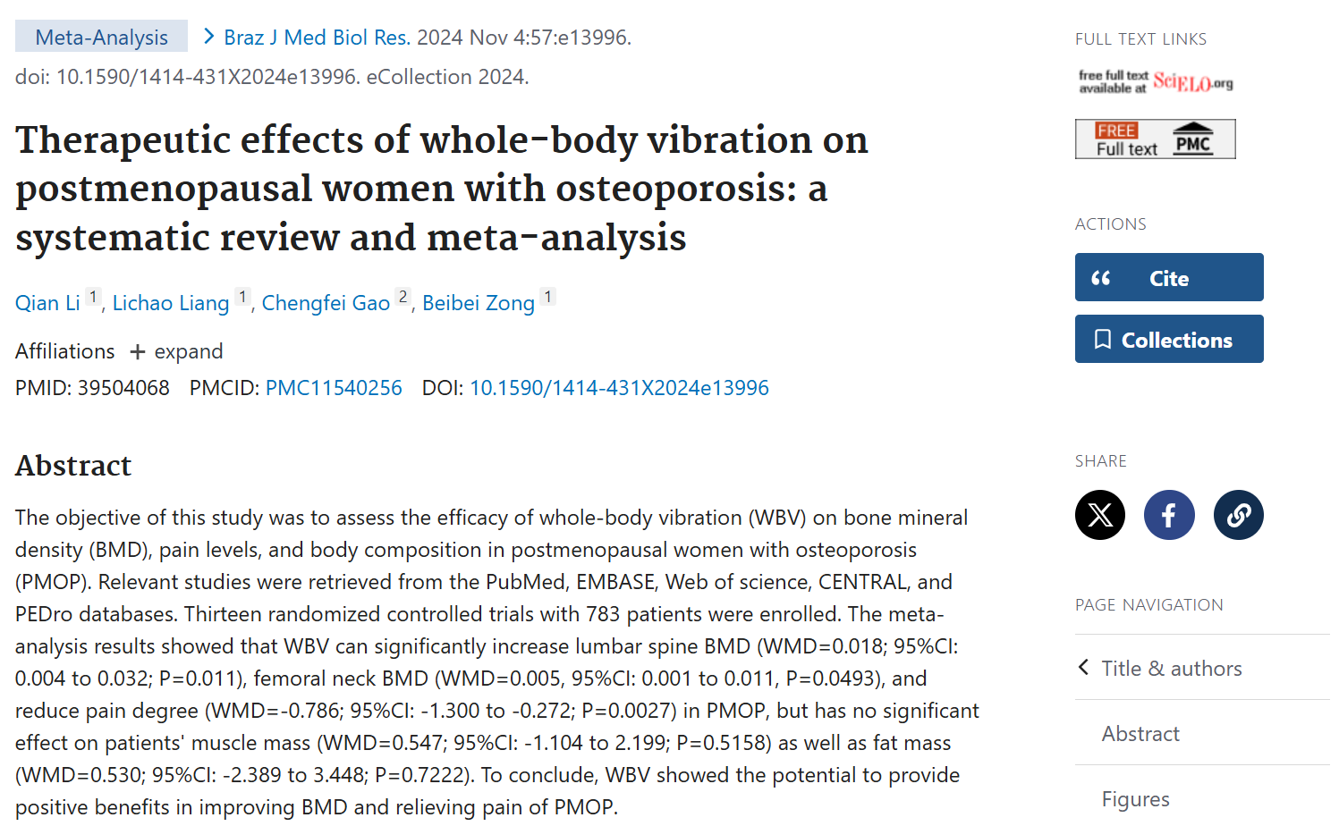 Therapeutic effects of whole-body vibration on postmenopausal women with osteoporosis: a systematic review and meta-analysis