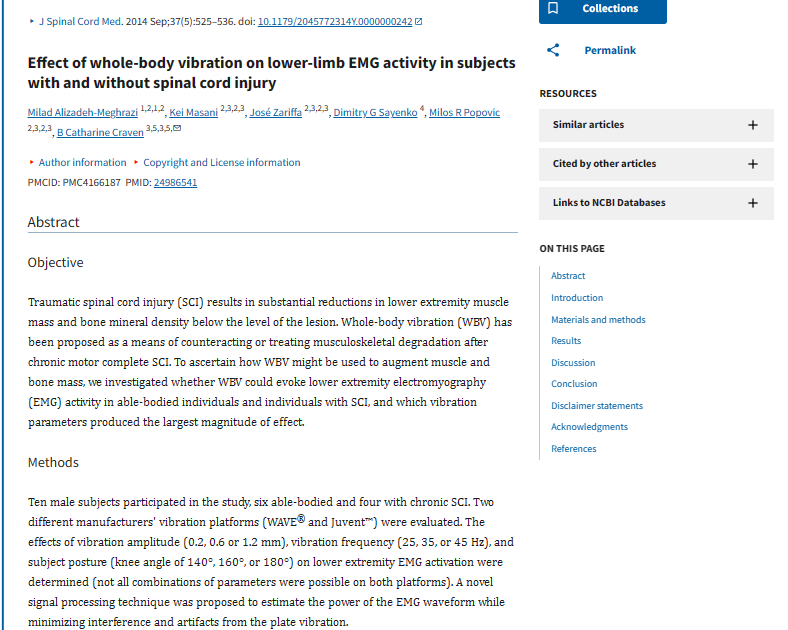 Effect of whole-body vibration on lower-limb EMG activity in subjects with and without spinal cord injury