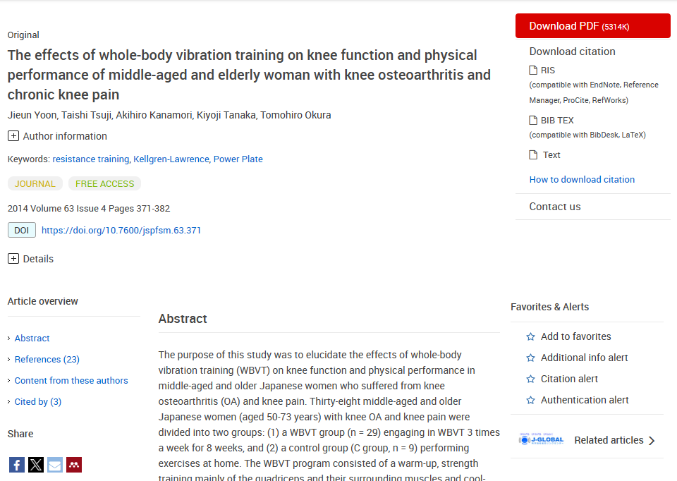 The effects of whole-body vibration training on knee function and physical performance of middle-aged and elderly woman with knee osteoarthritis and chronic knee pain