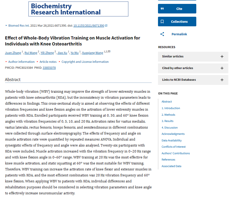 Effect of Whole-Body Vibration Training on Muscle Activation for Individuals with Knee Osteoarthritis