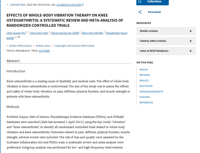 Effects of whole-body vibration therapy on knee osteoarthritis: a systematic review and meta-analysis of randomized controlled trials