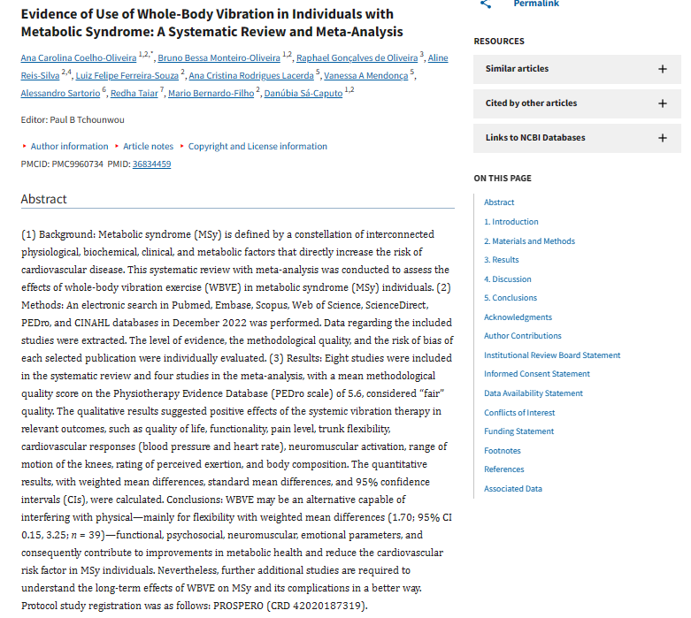 Evidence of Use of Whole-Body Vibration in Individuals with Metabolic Syndrome: A Systematic Review and Meta-Analysis